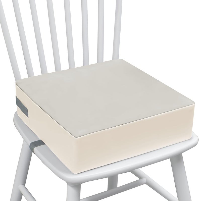 Eiury Toddler Booster Seat Dining Table Kitchen Chair, Waterproof Anti-Scratch PU Cushion, Non-Slip Bottom, Adjustable Buckle Straps, Easy Clean Portable Seat Cushion (Grey+White) - Image 1